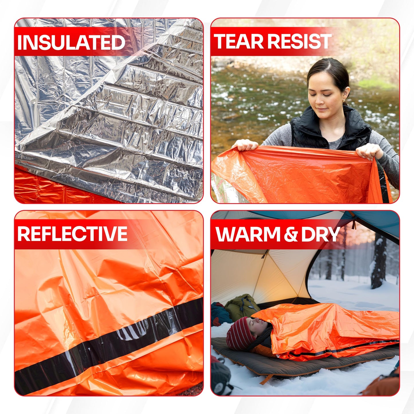 Emergency Sleeping Bag Mylar Thermal Bivy Survival Gear & Supplies Foil (1)