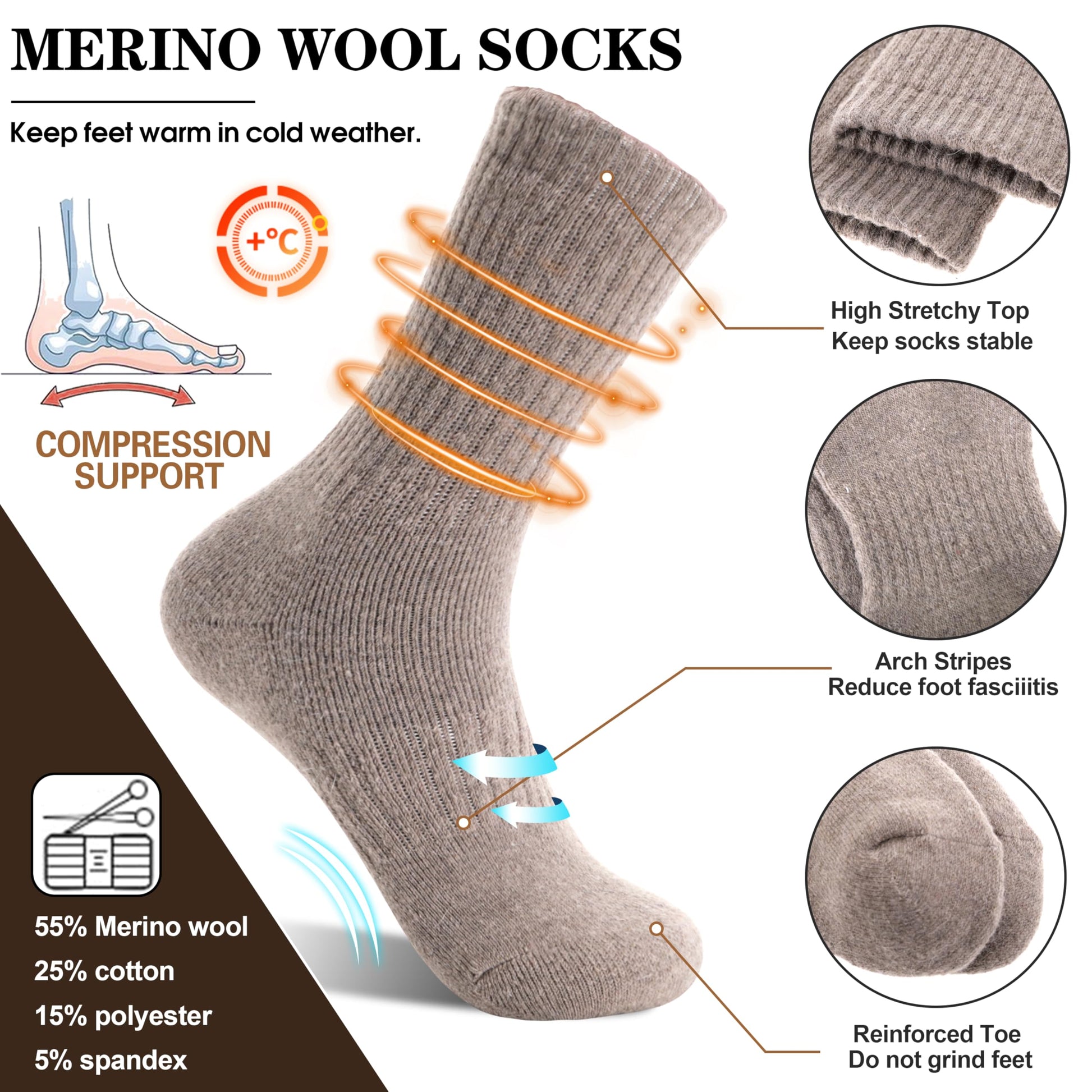MOGGEI Womens Merino Wool Socks for Hiking Winter Warm Thick Thermal Crew Cozy Cabin Ladies Gift