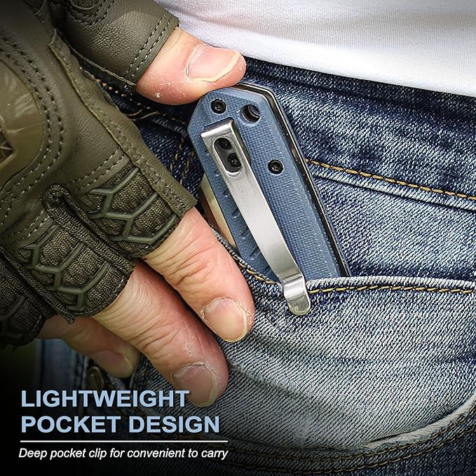 TOPLINE Folding Pocket Knife with G10 Handle, 14C28N Steel Blade Camping Folding Knife, Liner Lock, Portable Pocket Knife for Men, Women, Outdoor Users, Lightweight EDC Knife for Hunting, Survival, Blue