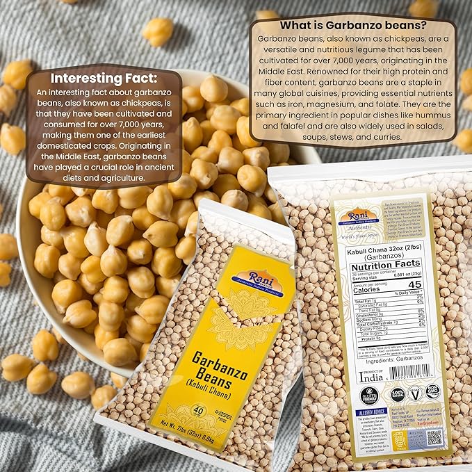 Rani Garbanzo Beans (Kabuli Chana) 32oz (2lbs) 908g ~ All Natural | Vegan | Gluten Friendly | NON-GMO | Kosher | Indian Origin
