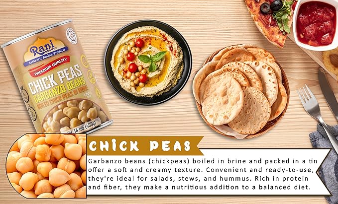 Rani Chick Peas, Garbanzo Beans (Boiled Chick Peas in Brine) Kabuli Chana 14oz (400g) Pack of 6 ~ Easy Open Can | All Natural | Vegan | Gluten Friendly | NON-GMO | Kosher | Indian Origin