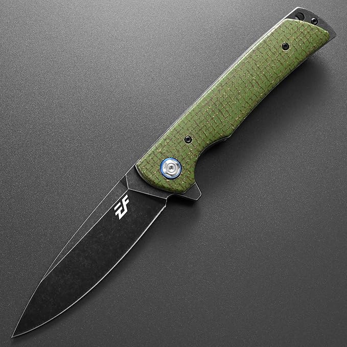 Eafengrow EF973 Folding Knife, D2 Steel Blade Micarta Handle Scale Pocket Knife Folder for Working Camping Hiking EDC Tool Knife（army green