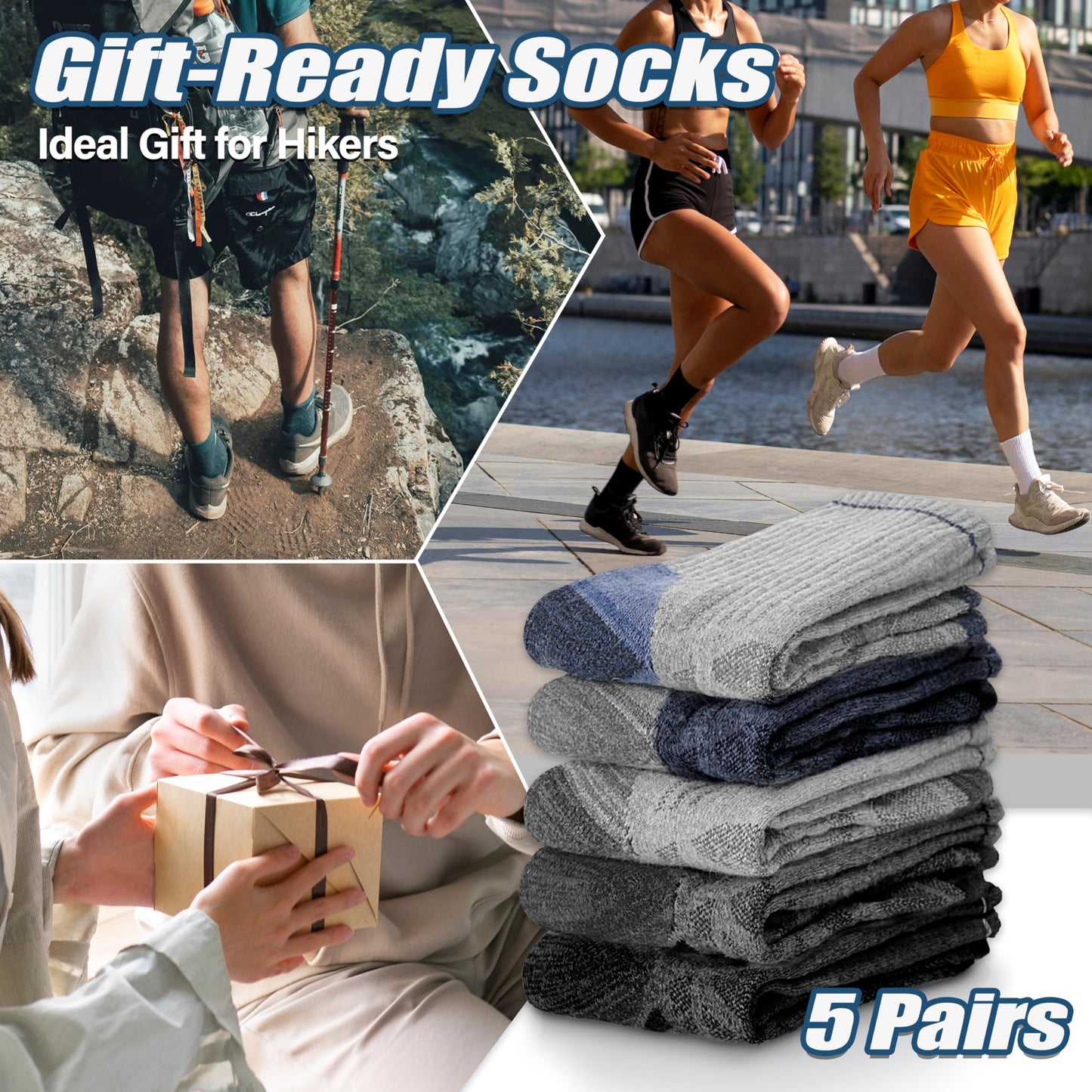 ANTSANG Merino Wool Hiking Socks, Enhanced Breathability, for Men and Women