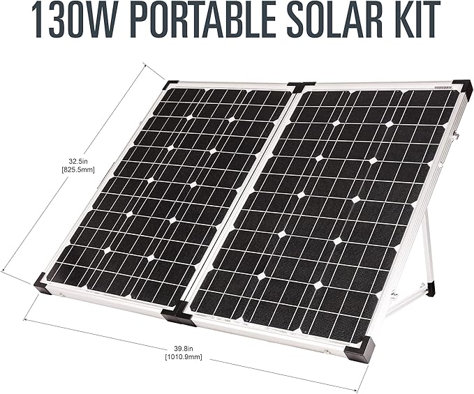 Go Power! GP-PSK-130 130W Portable Folding Solar Panel Kit with 10 Amp Solar Controller, Great for RV and Camping, Includes Controller, Battery Clamps, SAE Solar Plug Adapter, Ring Terminal Connectors