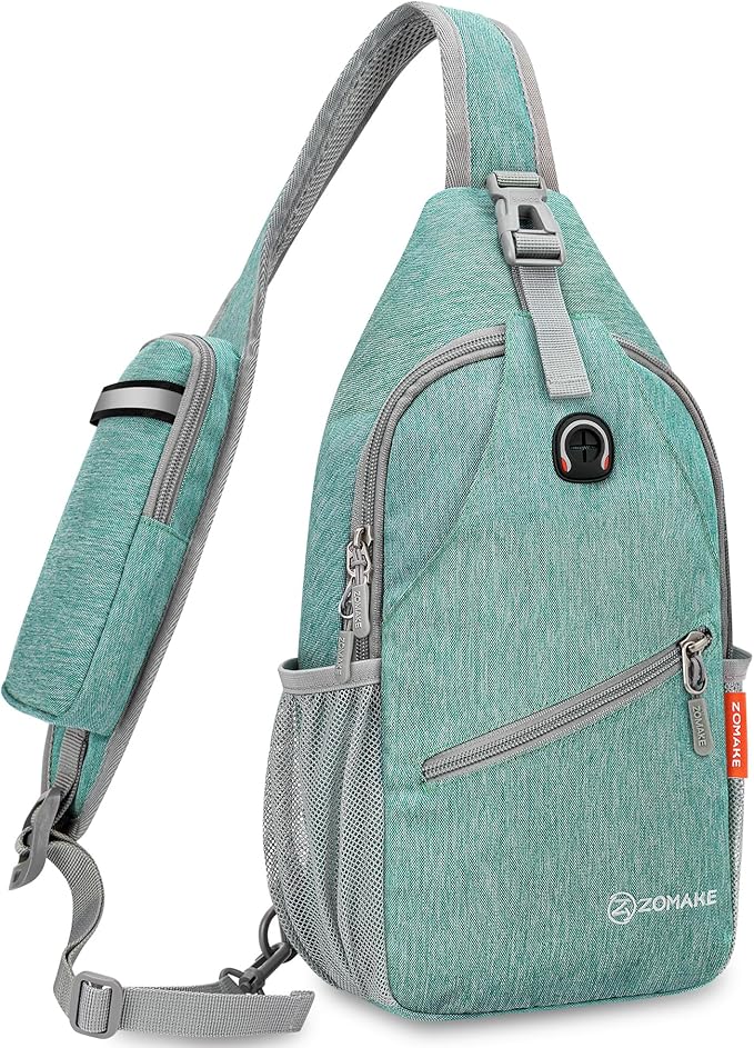 ZOMAKE Sling Bag,Small Crossbody Sling Backpack,Water Resistant Shoulder Daypack for Travel,Anti Thief Chest Bag for Hiking(Turquoise)