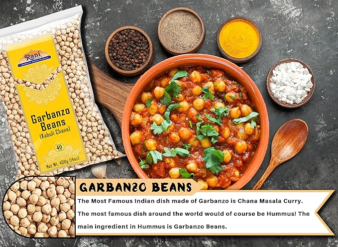 Rani Garbanzo Beans (Kabuli Chana) 14oz (400g) ~ All Natural | Vegan | Gluten Friendly | NON-GMO | Kosher | Indian Origin