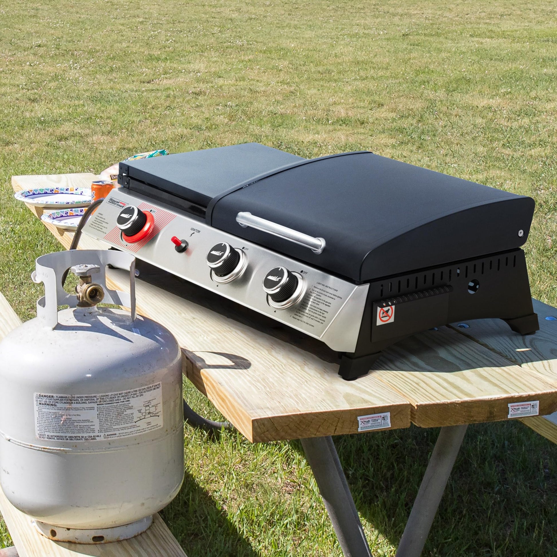 Royal Gourmet PD1305H 3-Burner Propane Gas Grill, Griddle Combo with Lid