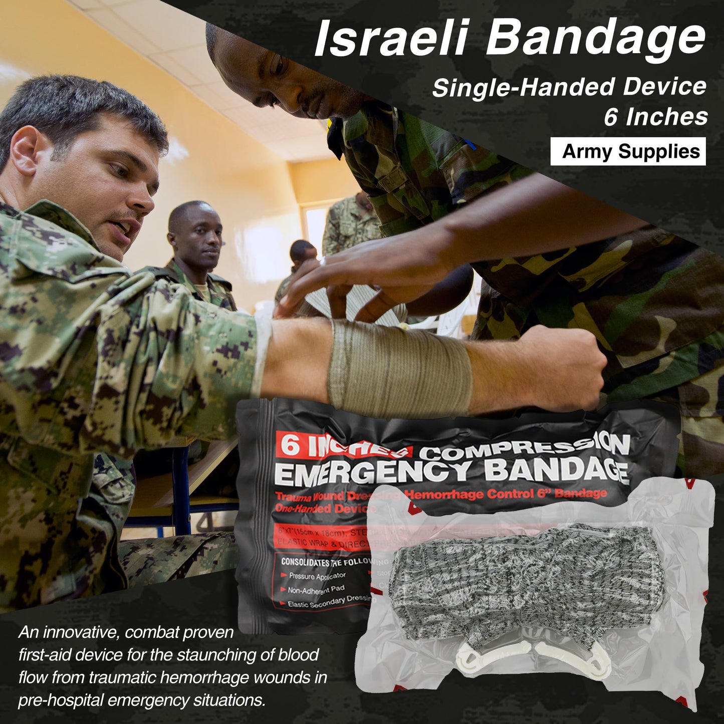 Survival First Aid Kit with Israeli Bandage, Chest Seal, Tourniquet, Splint, Tactical Military