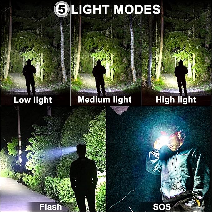 Bud K LED Headlamp USB Rechargeable, Head Lamp XHP70 Super Bright 1080 Lumen with 5 Modes, Batteries Included, Zoomable, Waterproof Headlight for Camping Hunting Running Fishing Biking
