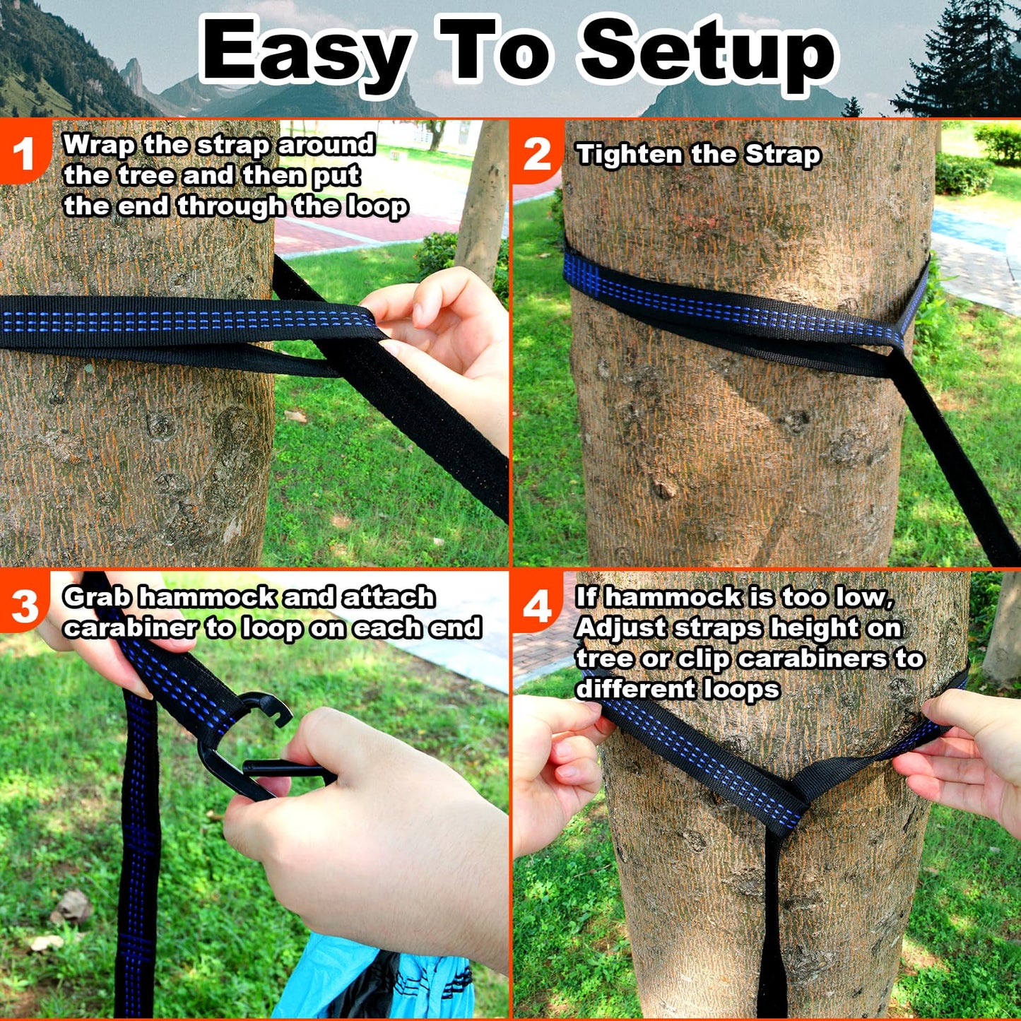 SZHLUX Hammock Straps for Trees - Set of Two 10ft Long, with 38 Loops & 2 Carabiners| Essential