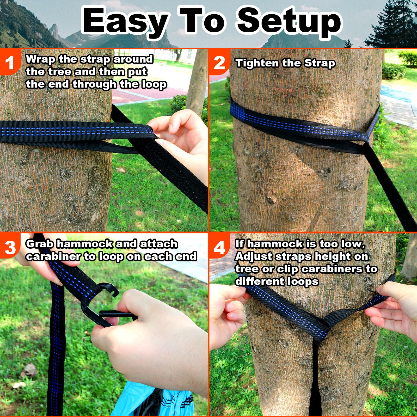 SZHLUX Hammock Straps for Trees - Set of Two 10ft Long, with 38 Loops & 2 Carabiners| Essential
