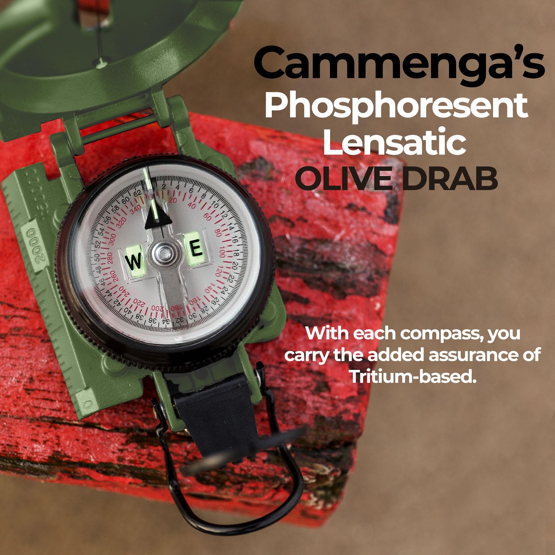 Cammenga Military Grade Phosphorescent Lensatic Compass, Made in USA