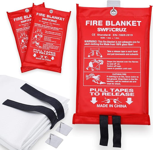 Fire Blanket 2 Pack with Hooks & Gloves High Heat Resistant Emergency Fire Suppression Blanket for Home, Kitchen & Camping Safety (2 Packs)