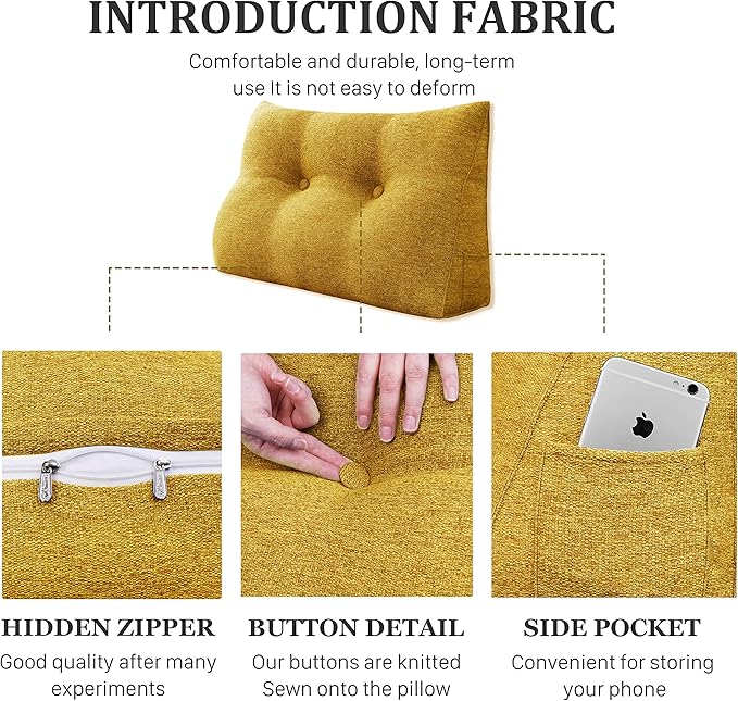 Large Triangular Cushion High Back Cushion High Back Cushion Backrest for Bed Perfect as a Cushion for Watching TV and Reading Available in Many Sizes Yellow 80 cm