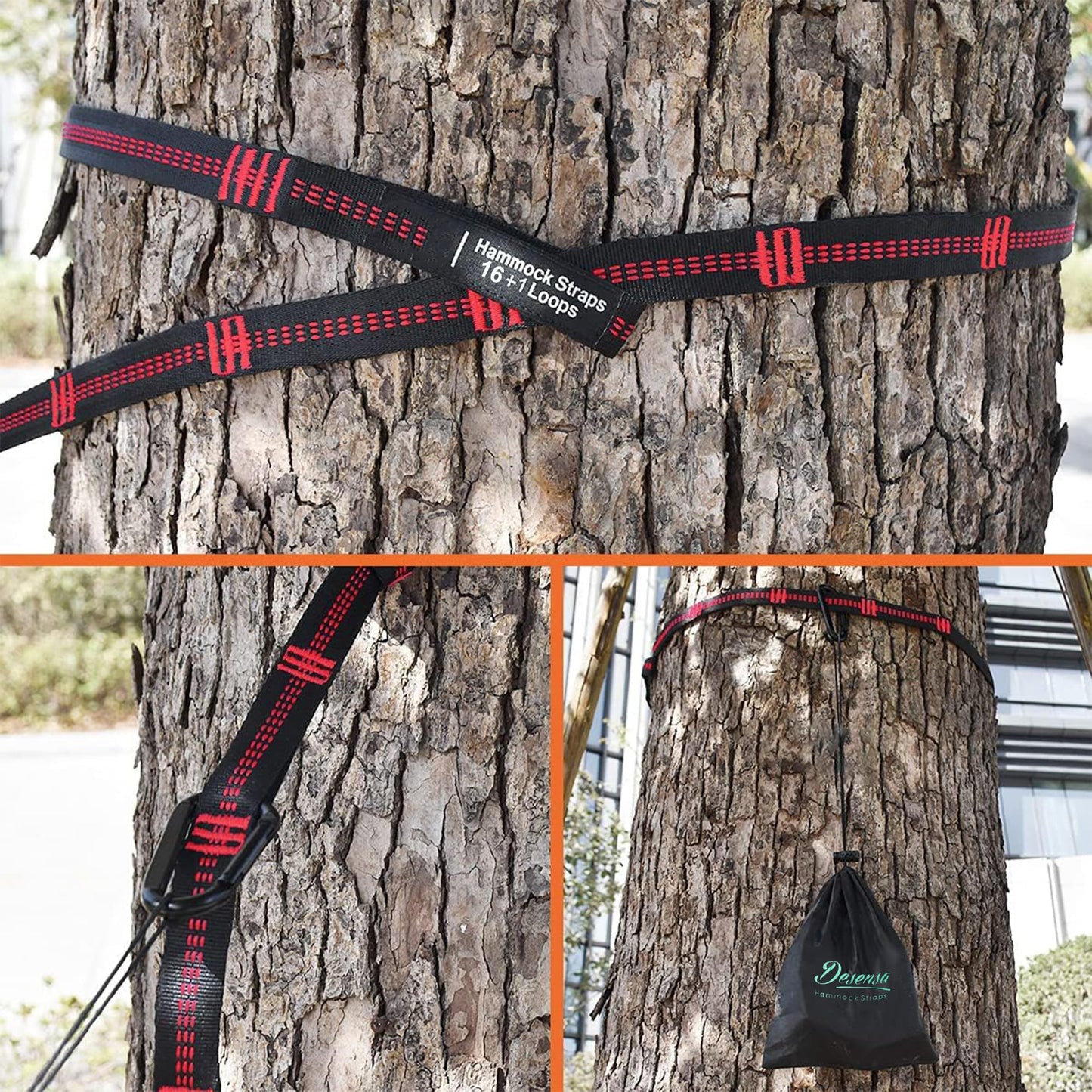 Hammock Tree Straps, Portable 10 FT Long 16+1Loops Adjustable Suspension Straps, 100% No