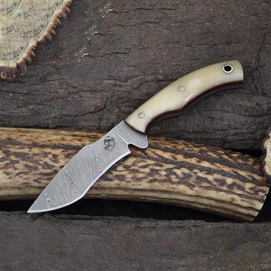 Knives Ranch Horizontal Carry Fixed Blade EDC Knife for Hunting & Skinning - Excellent Edge Retention - Bone Handle - Dual Carry Horizontal/Vertical Loop Cowboy Sheath (3185-B)