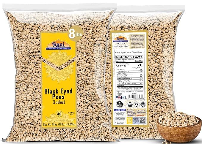 Rani Black Eyed Peas, Dried Cowpeas (Lobhia) 128oz (8lbs) 3.63kg Bulk ~ All Natural | Vegan | Kosher | Gluten Friendly | Product of USA