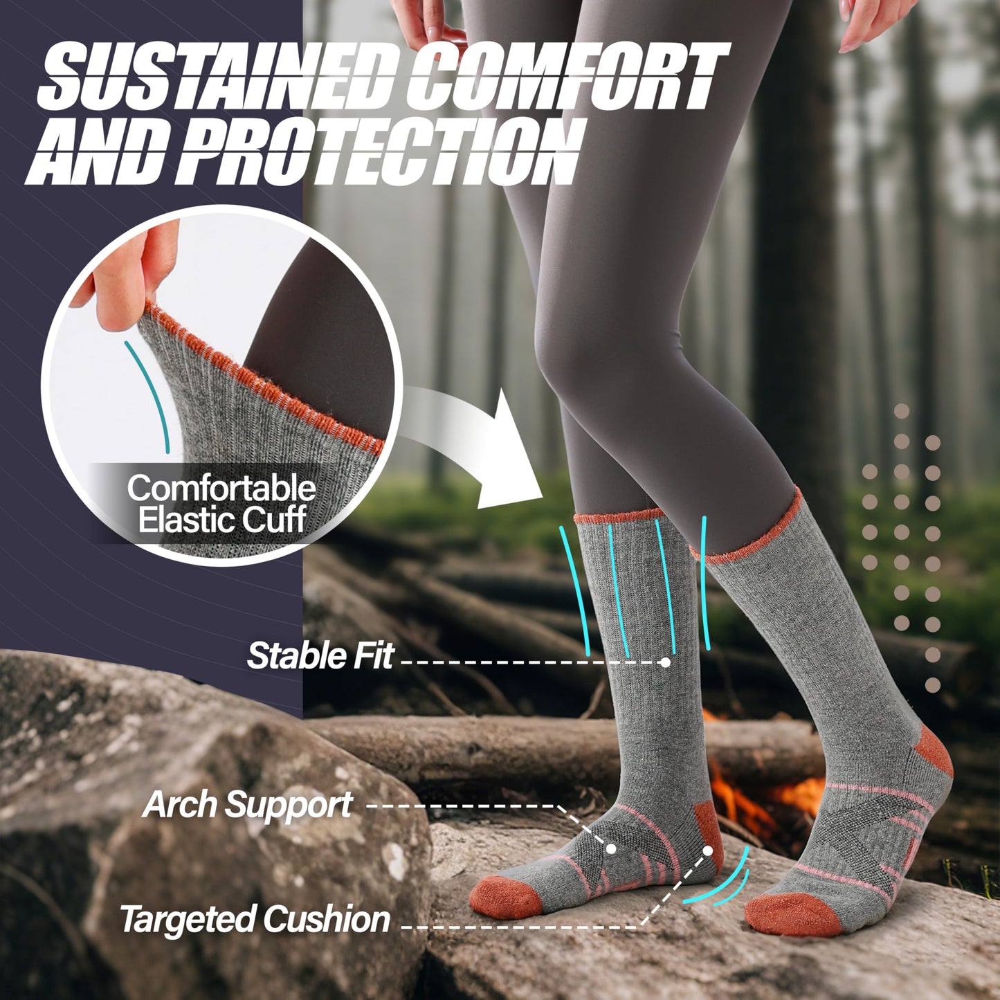 ANTSANG Merino Wool Hiking Socks, Crew Boot Work Socks for Men Women