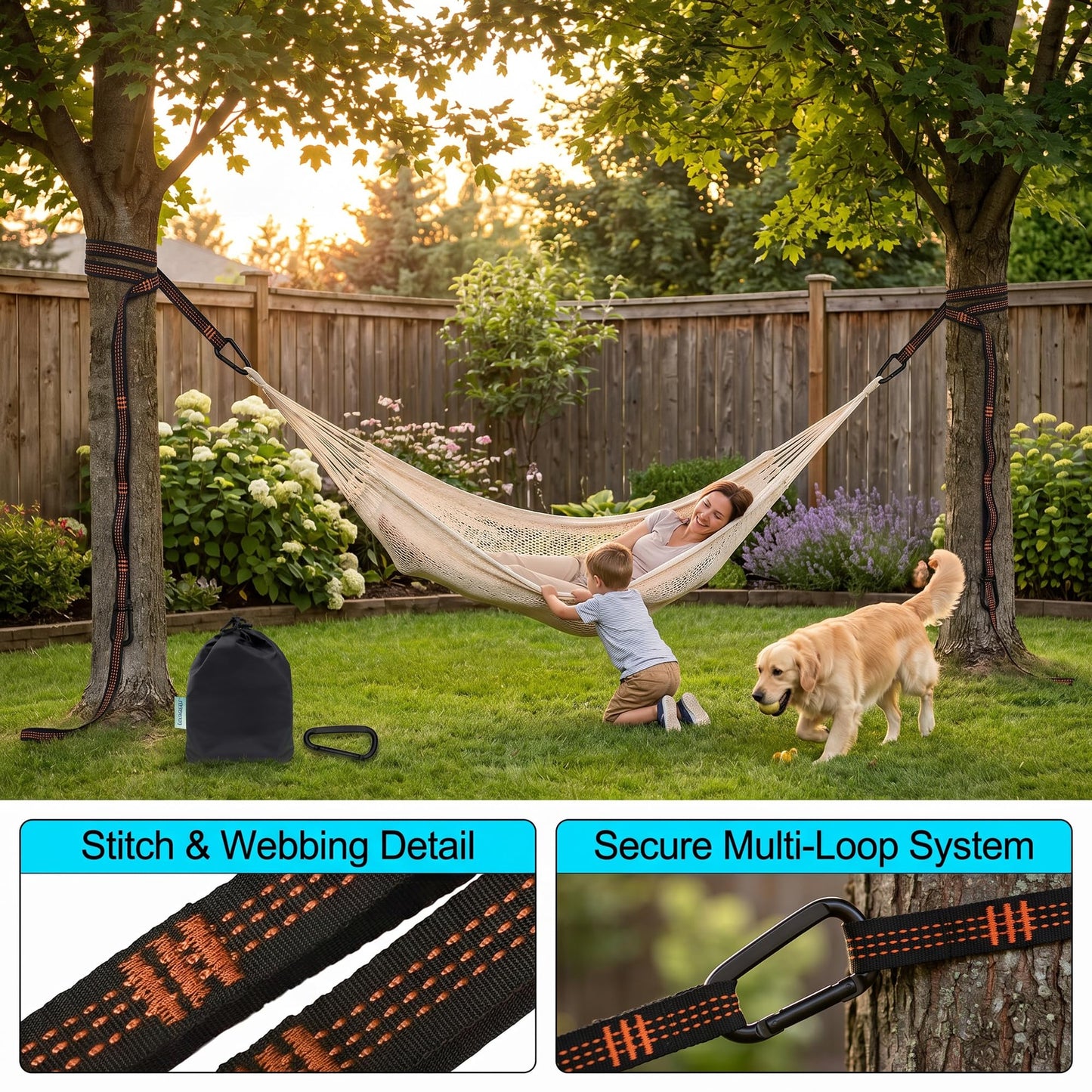 Pezlun Hammock Tree Straps Tree Swing Straps Kit Best 6.6 FT Holds 1320 LBS 5+1 Adjusting Ring