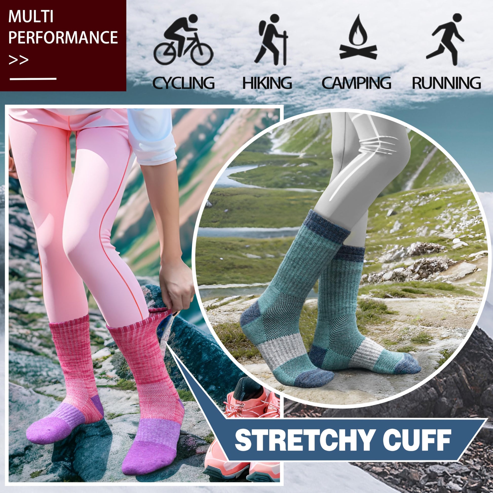 Anlisim Merino Wool Hiking Running Socks for Women, Boot Work Crew Socks