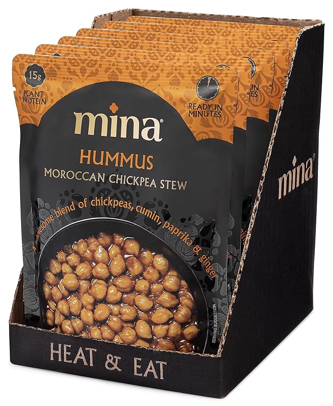 Mina Moroccan Chickpeas, Ready to Eat, Chickpeas High In Plant Based Protein, Vegan, Non-GMO, Gluten Free, Kosher, Microwavable, Packaged Meals & Side Dishes, 10 oz (Pack of 6)