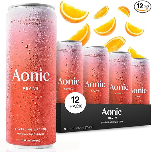 Aonic Revive Sparkling Orange ??Hydration Drink with Magnesium & Potassium Electrolytes, Delicious Taste, Real Fruit Juice, 12oz (12 Pack)