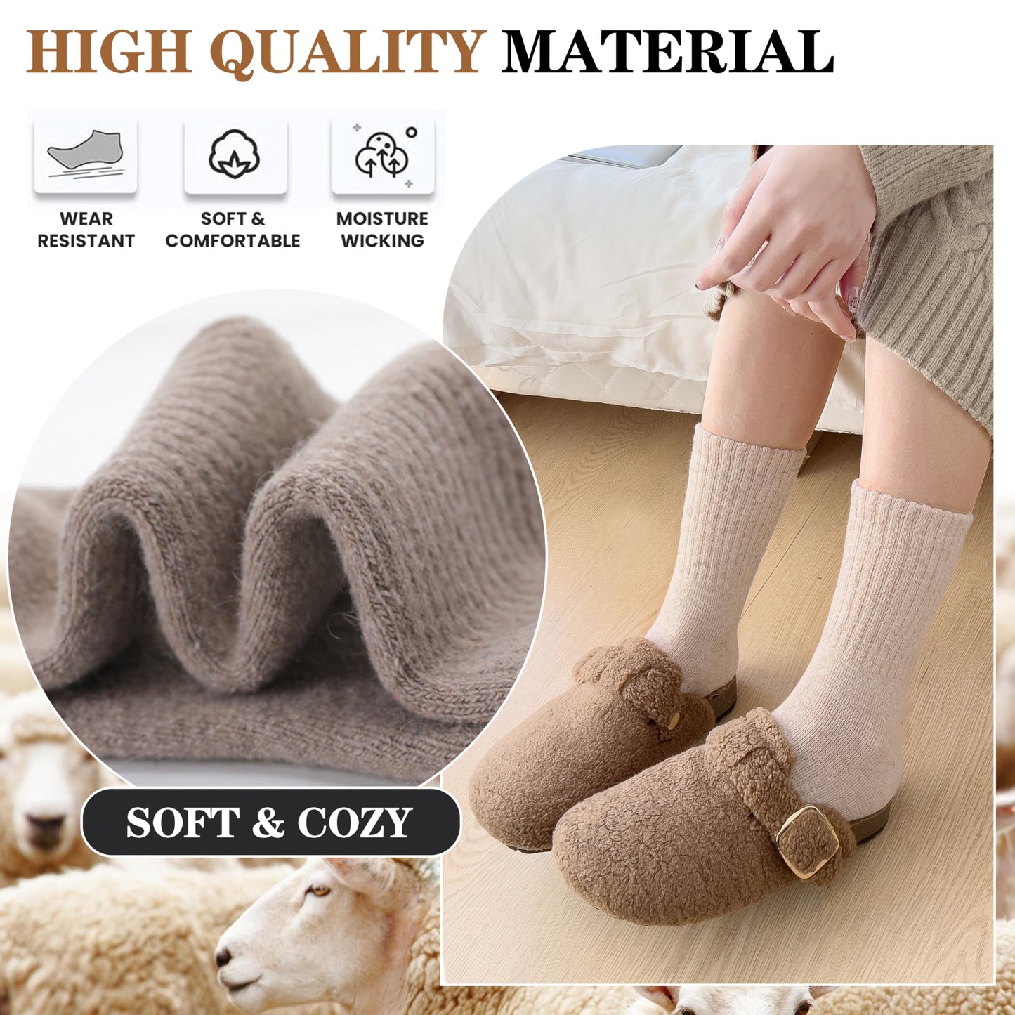 MOGGEI Womens Merino Wool Socks for Hiking Winter Warm Thick Thermal Crew Cozy Cabin Ladies Gift