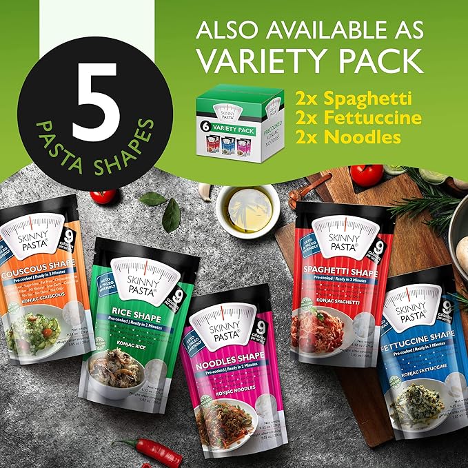 SKINNY PASTA Healthy Konjac Shirataki Rice, Low Carb, Keto, Vegan, Sugar-Free, Gluten-Free, 6 Pack