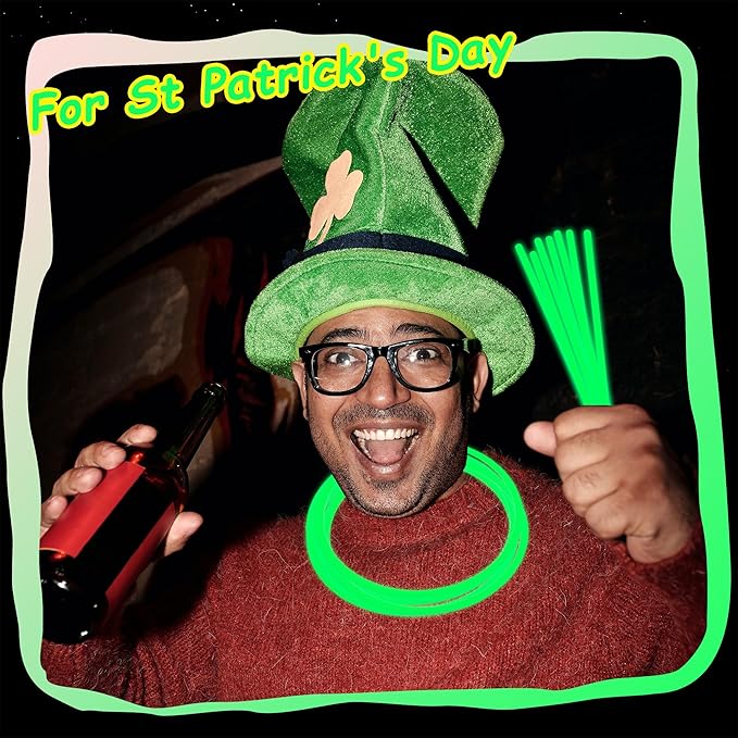 100 pk 8" Glow Sticks Bulk Party Favors, Light up Glow Necklaces & Bracelets in the Dark Party Supplies For Christmas Halloween St. Patrick Birthday Neon Party (100 * Green)