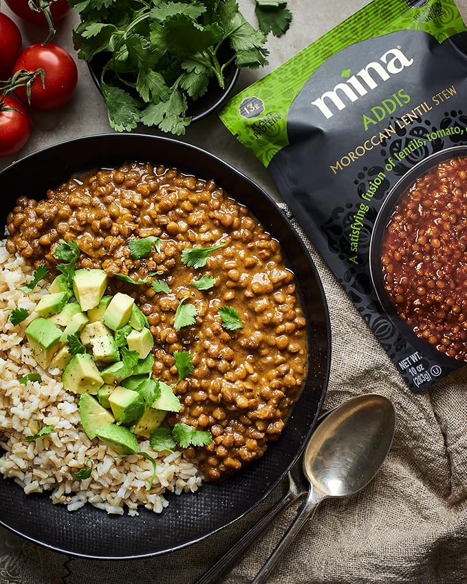 Mina Moroccan Lentils, Chickpeas, White Beans & Harira - Healthy Snacks Variety Pack of 8 (10 oz), Lentils Ready to Eat, Vegan Protein, Gluten-Free Instant Food, Microwave Meals, Non-GMO, Kosher
