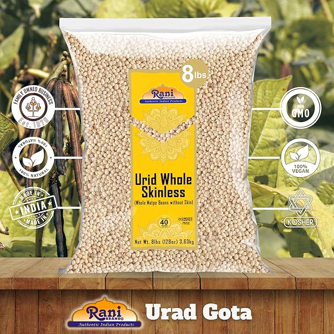 Rani Urid/Urad Gota White (Matpe Beans Skinless) Indian Lentils 128oz (8lbs) 3.63kg Bulk ~ All Natural | Gluten Friendly | Non-GMO | Kosher | Vegan | Indian Origin