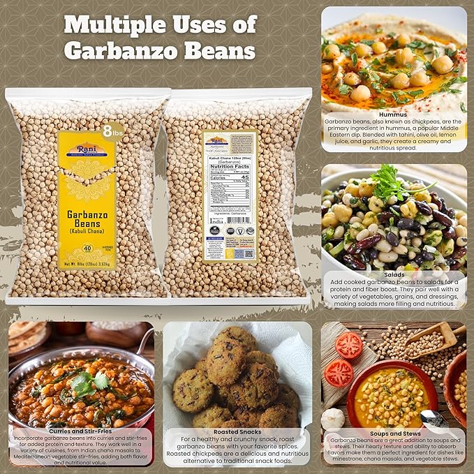 Rani Garbanzo Beans (Kabuli Chana) 128oz (8lbs) 3.63kg Bulk ~ All Natural | Vegan | Gluten Friendly | NON-GMO | Kosher | Indian Origin