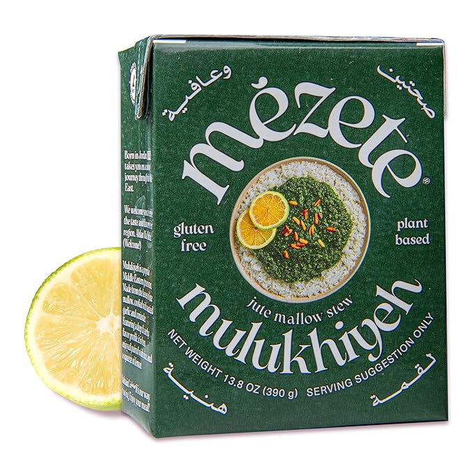 Mezete Gluten-Free Stew | Zero Cholesterol | Ready to Eat | Authentic Molokhia Stew | Halal | Molokhia Leaves | Plant Based | No Artificial Additives | No Preservatives | Non-GMO | 390g