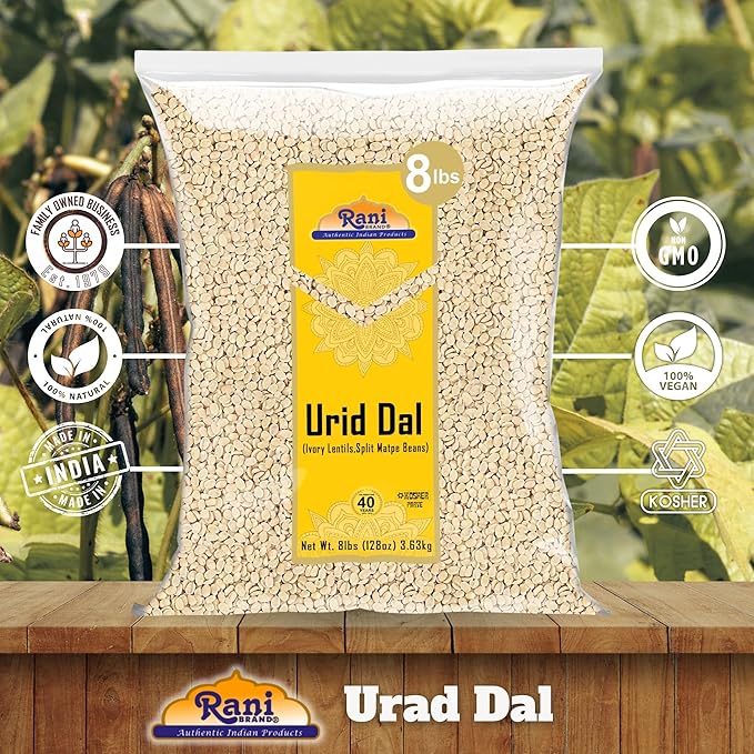 Rani Urid/Urad Dal (Split Matpe Beans Skinless) Indian Lentils 128oz (8lbs) 3.63kg Bulk ~ All Natural | Gluten Friendly | Non-GMO | Kosher | Vegan | Indian Origin