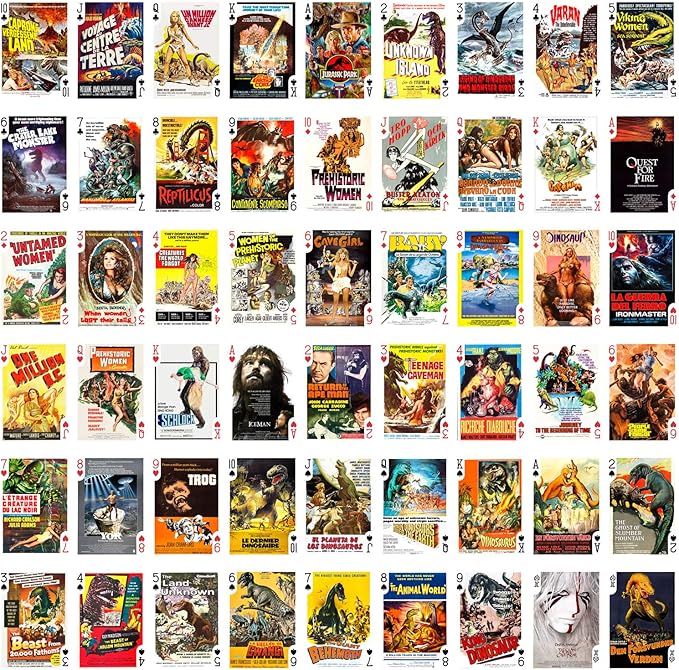 Prehistoric Playing Cards (Poker Deck 54 Cards All Different) Vintage Retro Dinosaur Prehistoric Movie Posters