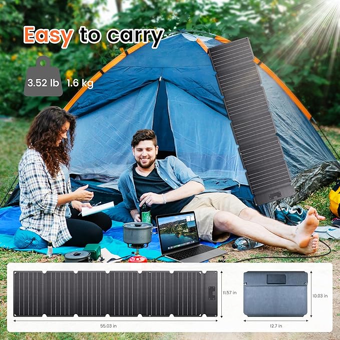 54W Portable Solar Panel - Foldable Solar Charger for Power Bank Phone Laptop for Camping Hiking RV Trip