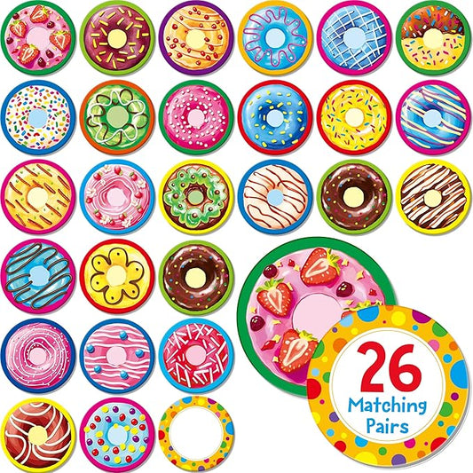 Hebayy 52 PCS Donut Matching Game, 26 Designs Dessert Cards Engaging Food Memory Game, Educational Learning Toys for Preschool 4 5 6 Years Old