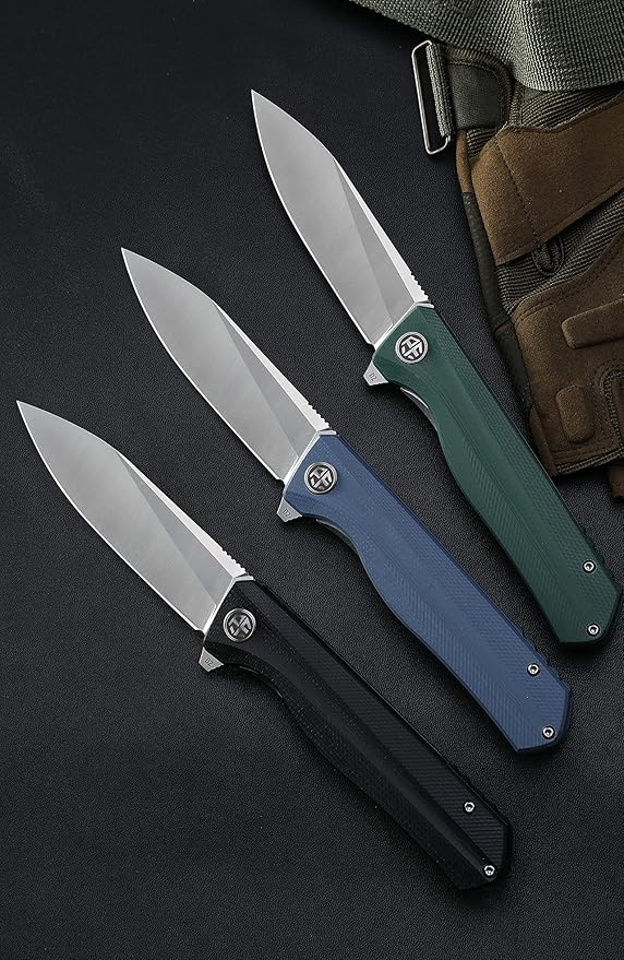 Petrified fish G10 handle D2 steel blade 2CR13 liner ball bearing flipper folding knife camping hunting EDC pocket tool PF818 (Blue, Stonewash)