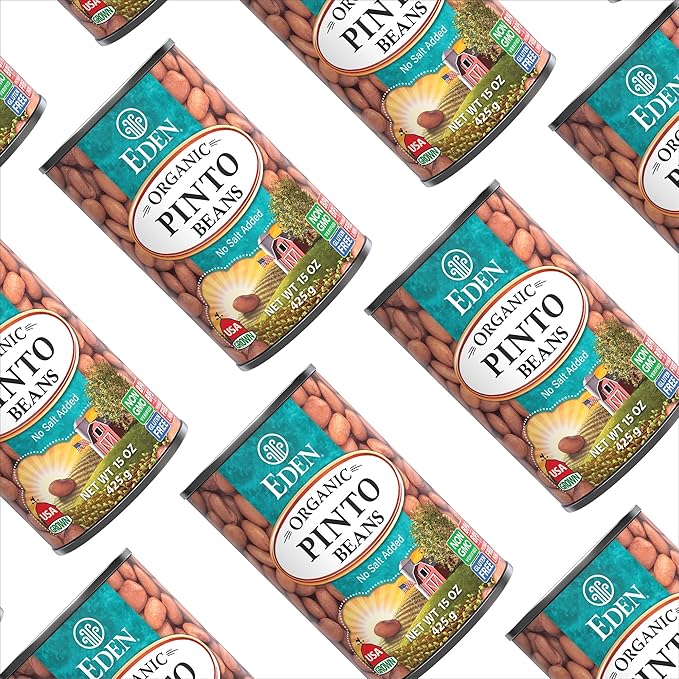 Eden Organic Pinto Beans, 15 oz Can (12-Pack), No Salt Added, Non-GMO, Gluten Free, Vegan, Kosher, U.S. Grown, Heat and Serve, Macrobiotic, Frijol Pinto