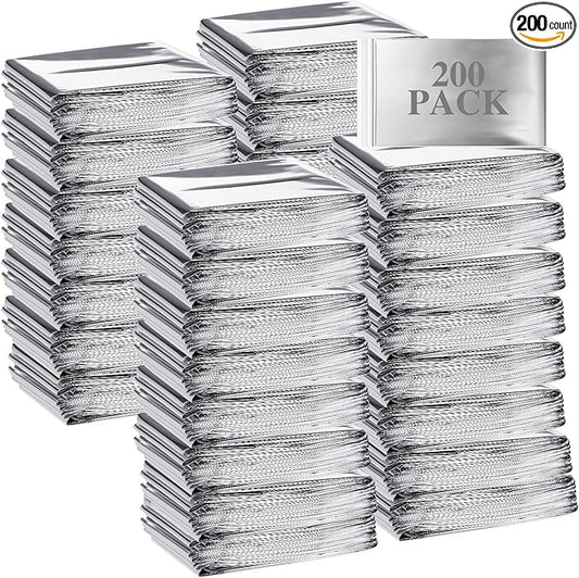 Macarrie Emergency Blanket Bulk - Survival Thermal Silver Foil Reflective Blankets Set Pack for Outdoors Shelter Space, Camping, Hiking, First Aid Supplies, Homeless Donations