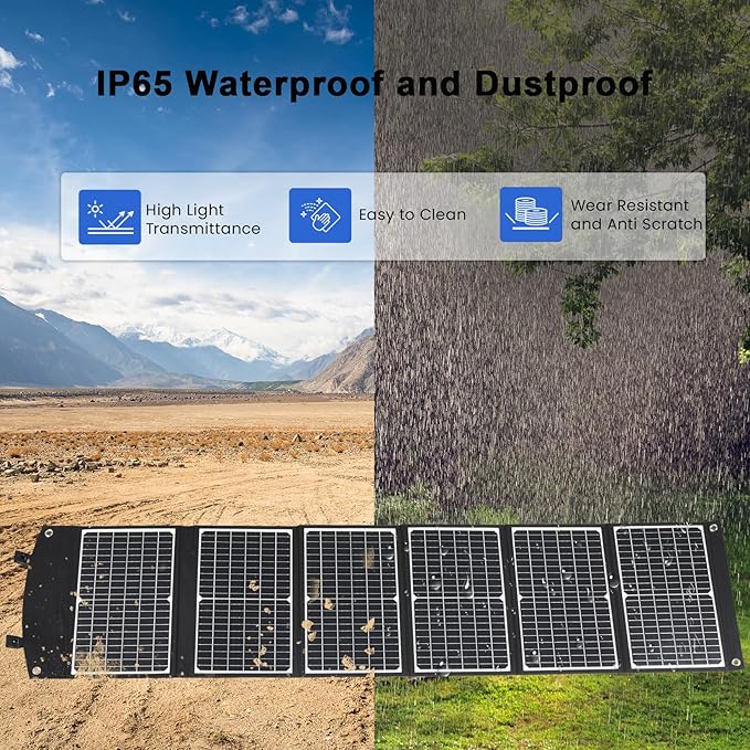 100 Watt Portable Solar Panel, Foldable Solar Panel Charger with Kickstands, QC3.0 USB-A USB-C & DC Output for Phone/Power Station, IP65 Waterproof for Camping Backpacking Hiking RV Blackout