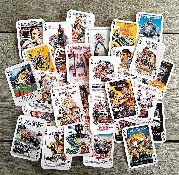 CARSPLOITATION Playing Cards (Poker Deck 54 Cards All Different) Vintage Retro Car Crash Bikers Action Movie Posters