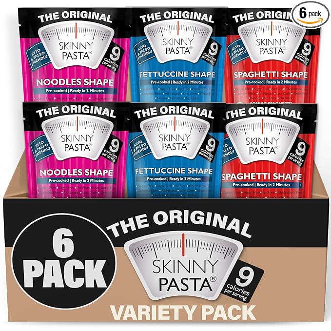 SKINNY PASTA Variety Pack - Healthy Konjac Shirataki Noodles, Low Carb Keto Pasta, Gluten Free, 6 Pack
