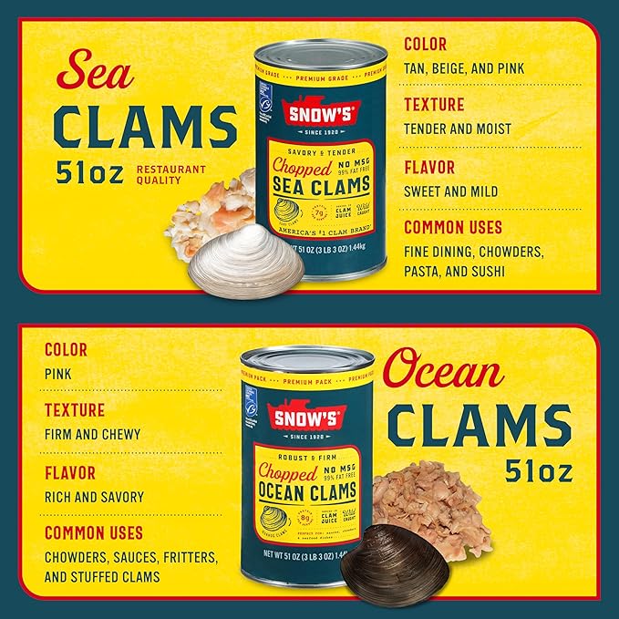 Snow's Chopped Sea Clams in Clam Juice, 51 oz Can (Pack of 12) - Premium Grade Wild Caught Gourmet Surf Clams - 7g Protein Per Serving - Gluten Free, Keto Friendly, 99% Fat Free