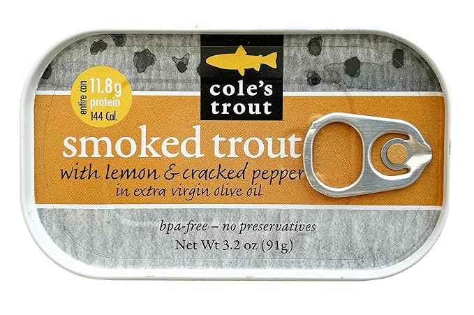COLE?™S - Smoked Trout Fillet with Lemon & Cracked Pepper | 3.2oz Hand-Packed Canned Fish | High in Protein & Vitamin D | Preservative Free | Single Unit