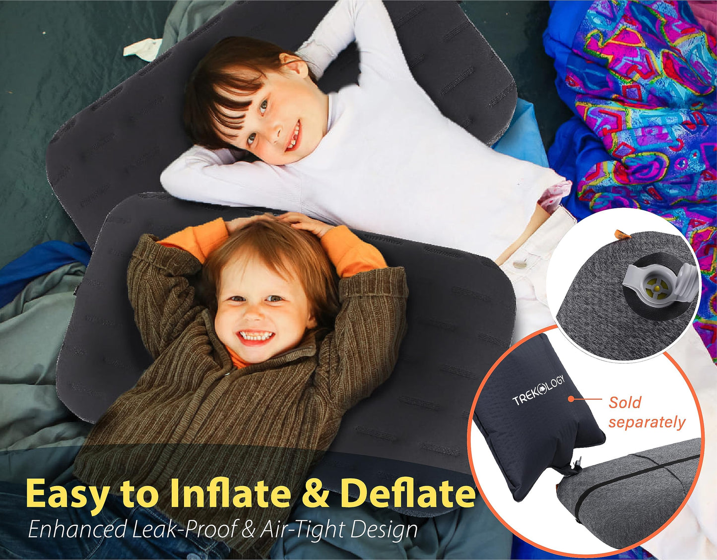 TREKOLOGY Camping Pillow - Large Inflatable (24"x15") for Home-Like Comfort, Portable & Ergonomic