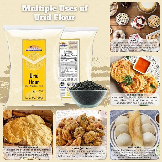 Rani Urid/Urad Flour (Black Matpe Beans Flour) 28oz (1.75lbs) 800g ~ All Natural | Vegan | Gluten Friendly | NON-GMO | Kosher | Indian Origin