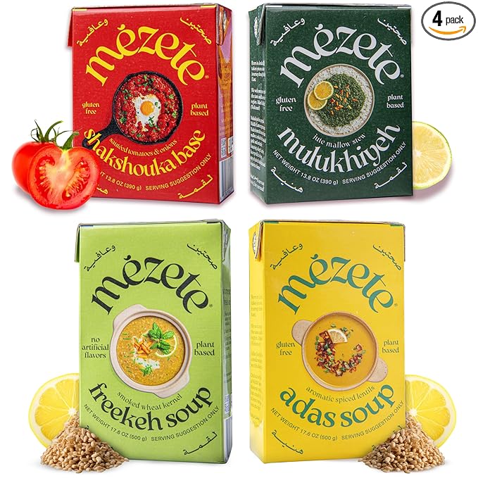 Mezete Soup & Stew Variety Pack | Heat & Serve | 100% Natural Ingredients | Authentic Middle Eastern Flavors | Free From Preservatives | Ready to Eat | Non-GMO | Plant Based | Pack of 4