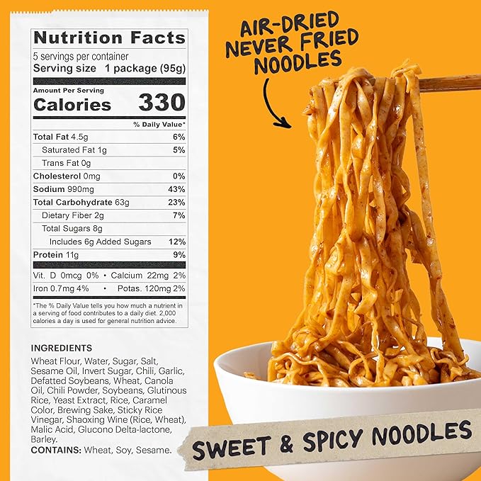Momofuku Sweet & Spicy Ramen Noodles by David Chang, 5 Count (Pack of 1) Air-Dried Vegan Instant Noodles with Sauce