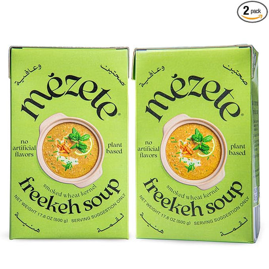 Mezete Ready to Eat Freekeh Soup | Authentic Middle Eastern | All-Natural | No Artificial Flavors | Instant Soups | Smoked Wheat Kernel Soup | 390g (Pack of 2)
